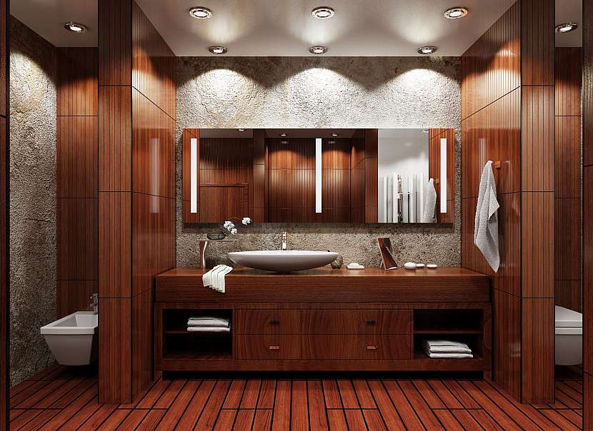 Koupelna vyvedená v masivním dřevě