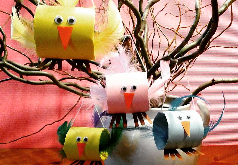 Vyrobte si barevné ptáčky z papírových ruliček (Zdroj: Kateřina Poslušná)