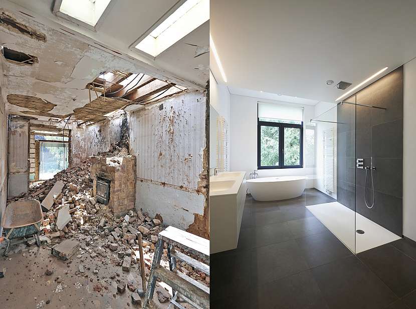Koupelna před a po rekonstrukci
