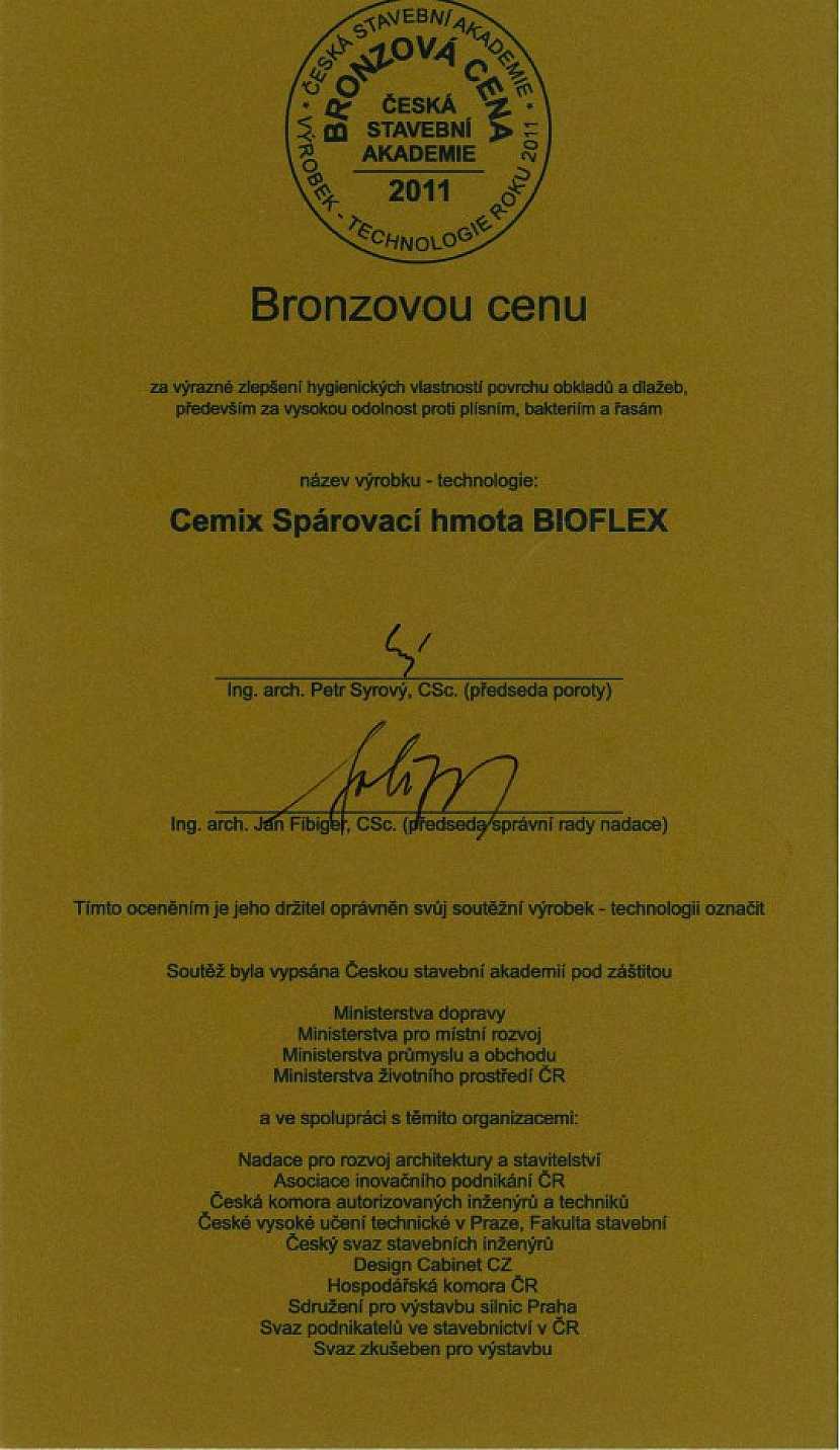 Cemix Spárovací hmota Bioflex získala Bronzovou cenu